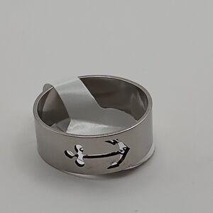 Stainless Steel Alloy Silver Anchor Engraved Band Ring Size 17 U.S Size 8.5